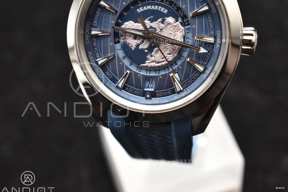 Best Strap 1:1 Summer VSF Clone A8938 Terra Rubber Aqua Worldtimer on Edition Super Blue Blue 43mm Dial GMT 0106